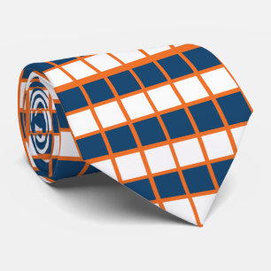 Blue White Orange Checkered Pattern Tie