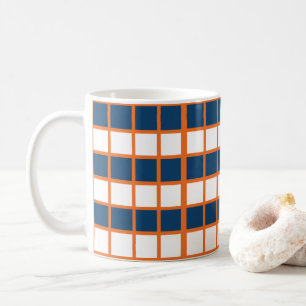 Blue White Orange Checks Chequered Coffee Mug