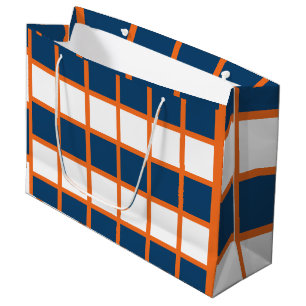 Blue White Orange Checks Chequered Large Gift Bag