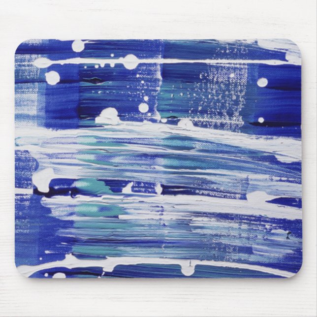 Blue white paintbrush strokes decorative mousepad (Front)