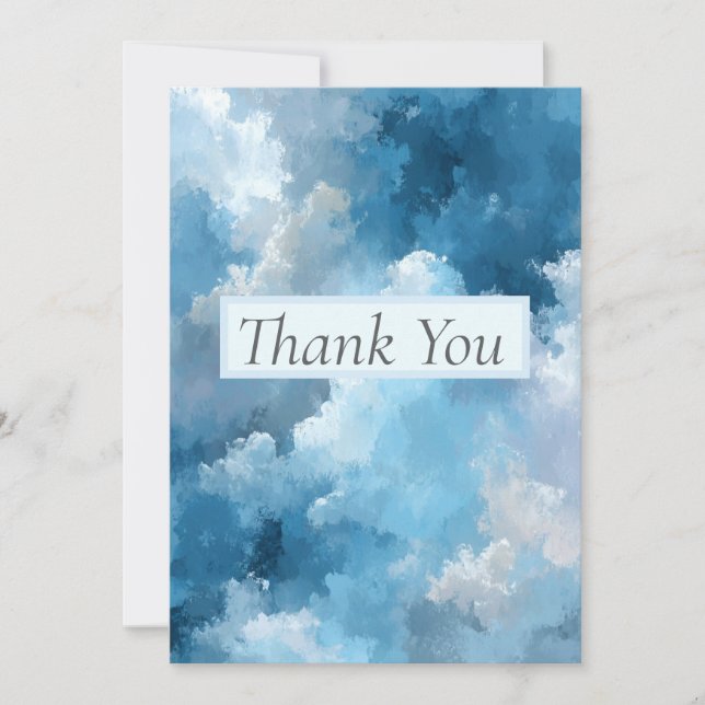 Blue & White Painted Clouds Thank You Card (Front)