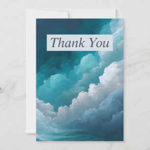 Blue & White Painted Puffy Clouds Thank You Card
