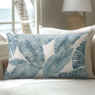 Blue & White Palm Leaf Lumbar Pillow