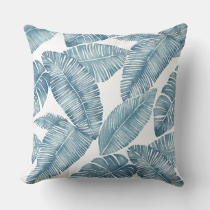 Blue & White Palm Leaf Throw Pillow