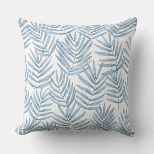 Blue & White Palm Leaves Throw Pillow