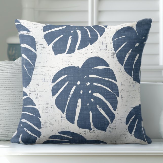 Blue & White Palm Leaves Throw Pillow (Creator Uploaded)
