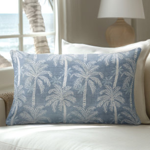 Blue & White Palm Tree Lumbar Pillow