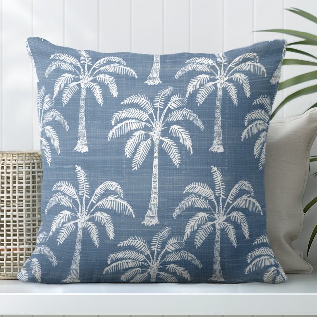 Blue & White Palm Tree Throw Pillow (Creator Uploaded)