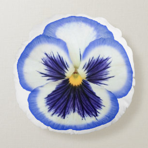 Blue & White Pansy Flower Round Pillow