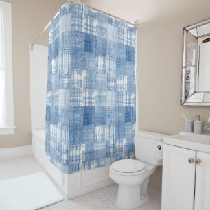Blue White Patchwork Quilt Pattern Texture Shower Curtain
