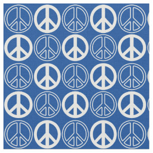 Blue   White Peace Sign and Outlines Pattern Fabric