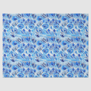 Blue White Peacock Feathers Tissue Paper