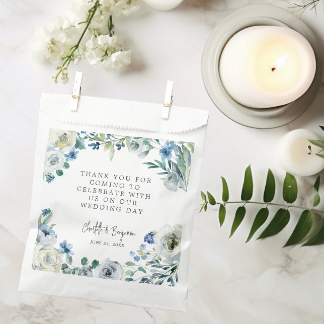 Blue White Peony Floral Custom Spring Wedding Favour Bag (Creator Uploaded)
