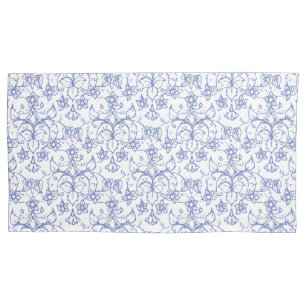 Blue White Periwinkles Floral Lace-like Pattern Pillowcase