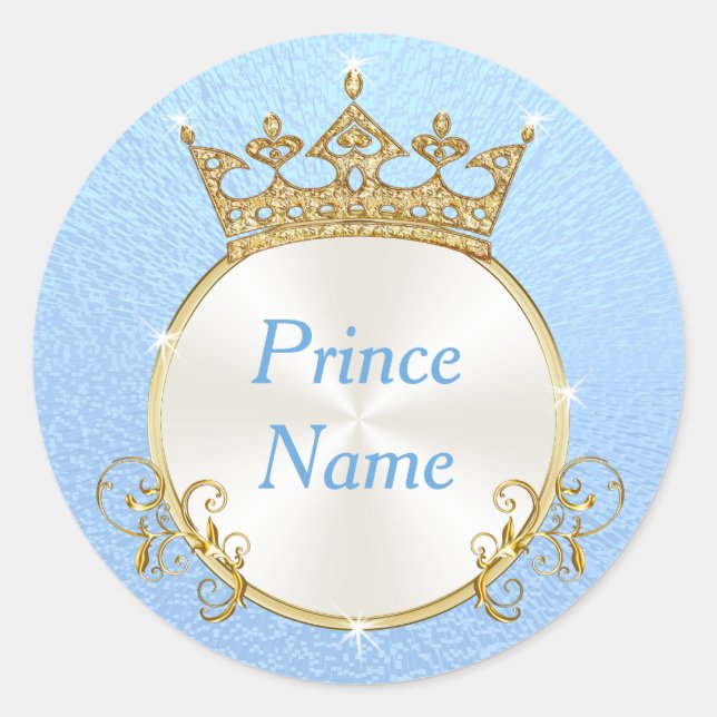 Blue White Personalise Prince Baby Shower Stickers (Front)