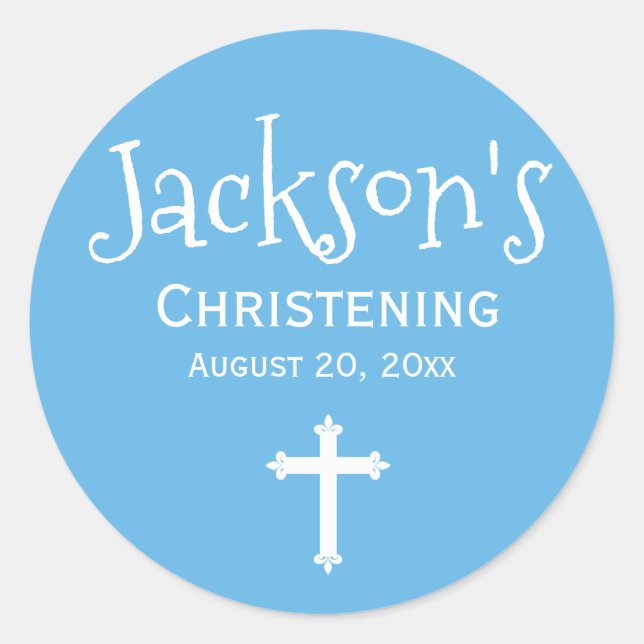 Blue White Personalised Christening Sticker Cross (Front)