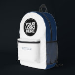 Blue White | Personalised Corporate Logo and Text Printed Backpack<br><div class="desc">Classic Navy Blue and white | Personalised Corporate Logo and Text Modern Business Printed Backpack</div>