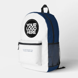 Blue White Personalised Corporate Logo and Text Printed Backpack