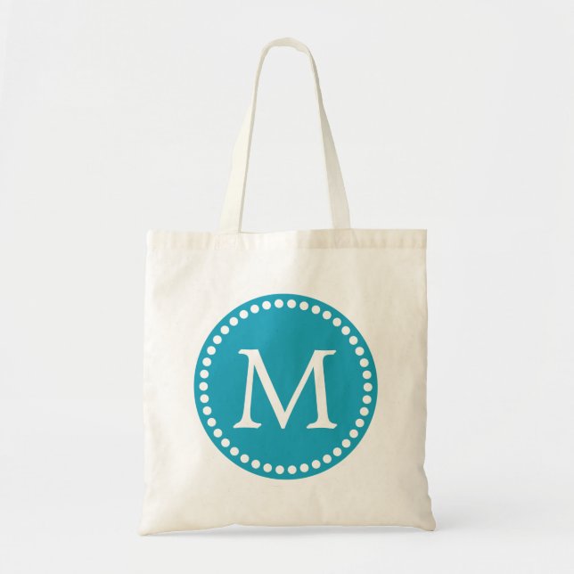 Blue & White Personalised Custom Monogram Tote Bag (Front)