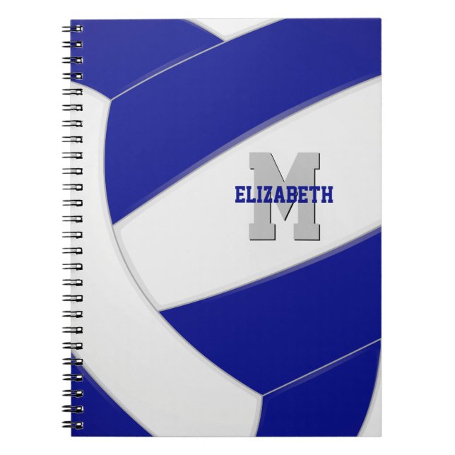 blue white personalised girls boys volleyball notebook (Front)