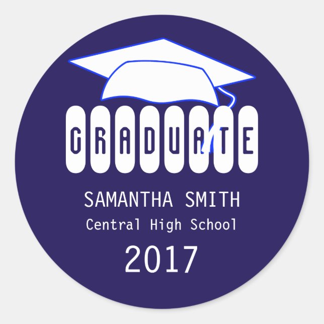 Blue & White Personalised Graduation Cap Sticker (Front)