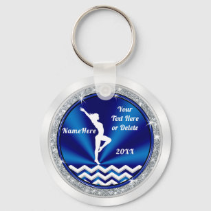 Blue White Personalised Gymnastics Gifts for Girls Key Ring