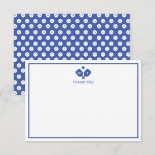 Blue White Personalised Monogram Pickleball  Thank You Card