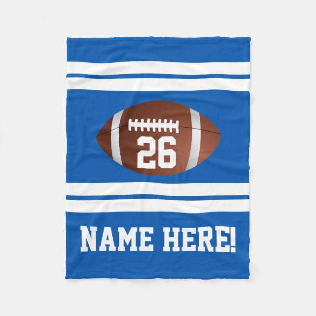 Blue White Personalised Name Team Colours Football Fleece Blanket (Front)