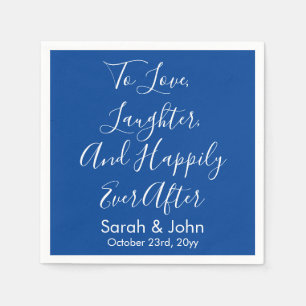 Blue White Personalised Script Wedding Reception Napkin