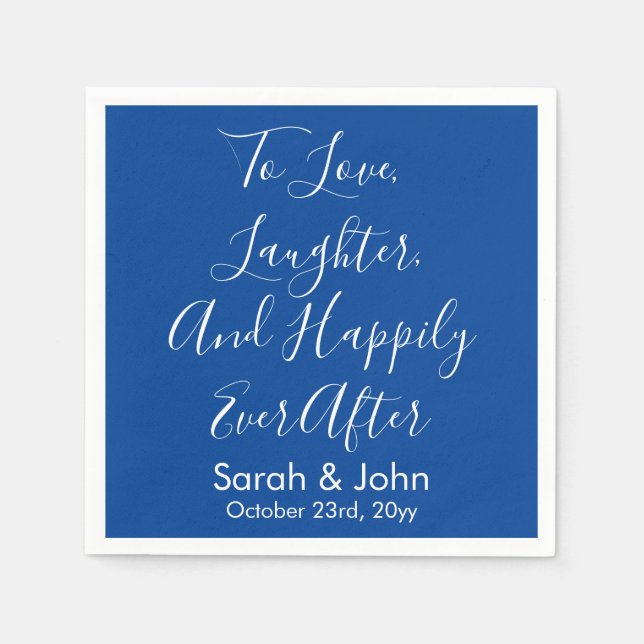 Blue White Personalised Script Wedding Reception  Napkin (Front)