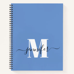 Blue White Personalised Sketchbook Monogram Name Notebook