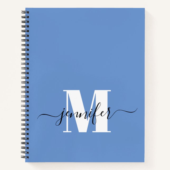 Blue White Personalised Sketchbook Monogram Name Notebook (Front)