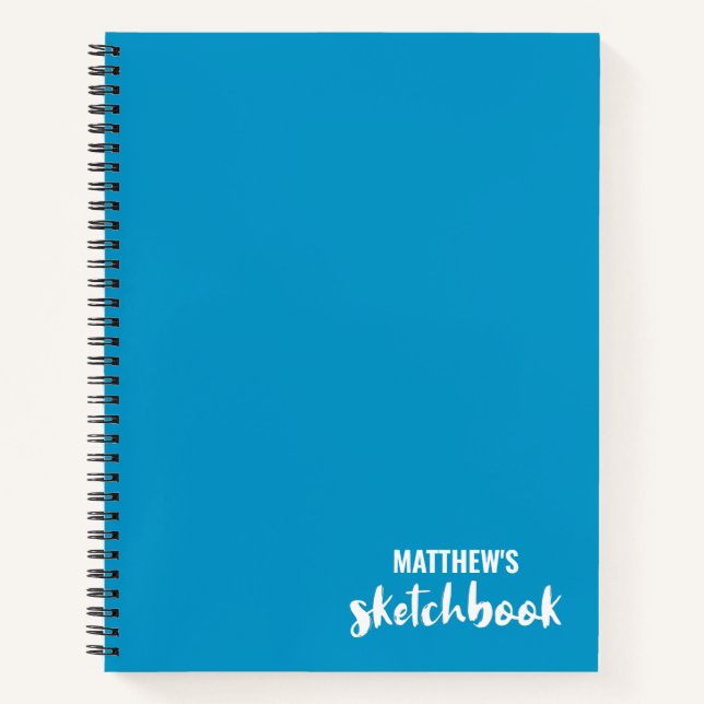 Blue White Personalised Sketchbook Your Name Notebook (Front)
