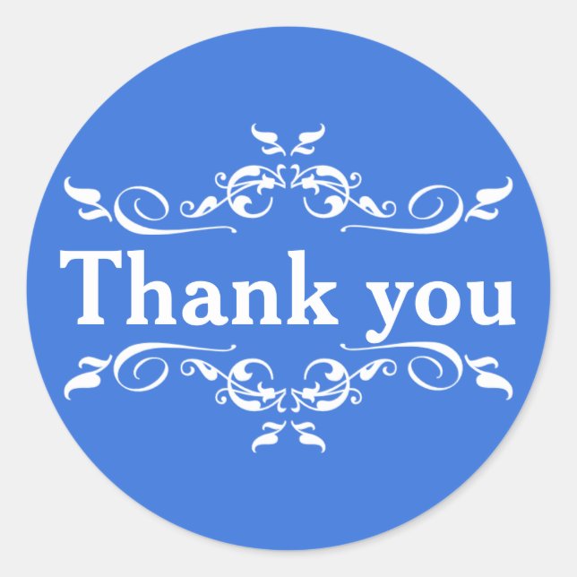 Blue & White Personalised Thank You Classic Round Sticker (Front)