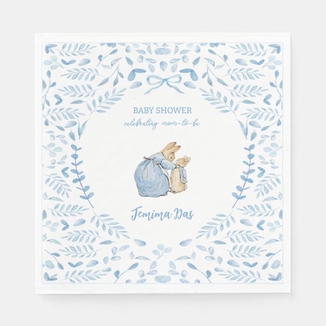 Blue White Peter the Rabbit Beatrix Baby Shower Napkin (Front)