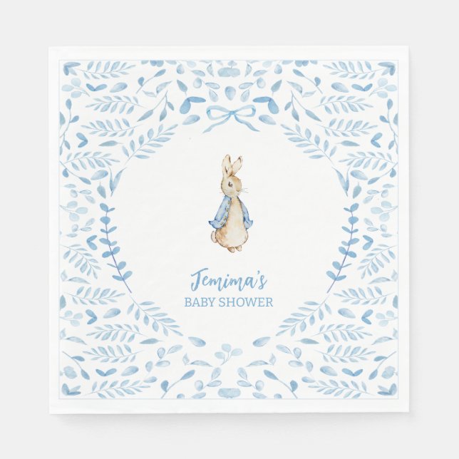 Blue White Peter the Rabbit Beatrix Baby Shower Napkin (Front)