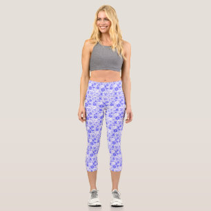 Blue white pharmacy element pattern capri leggings