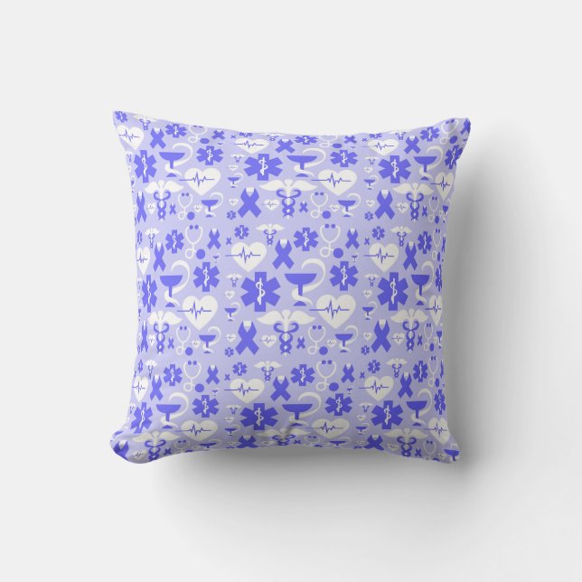 Blue white pharmacy element pattern cushion (Front)