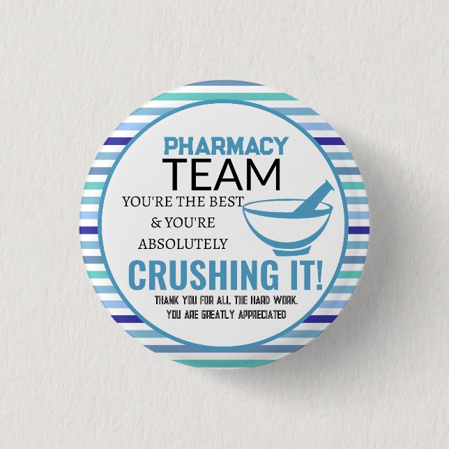 Blue & White Pharmacy team thank you 3 Cm Round Badge (Front)