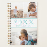 Blue & White Photo Collage Planner<br><div class="desc">A planner to which you can add three of your own photos to a minimalist collage in white and blue. Add the year in large blue numbers,  and add your name or family name too!</div>