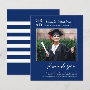 Blue White Photo Graduation Thank You Card