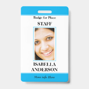 Blue white photo Staff ID Badge