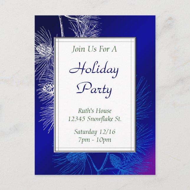 Blue White Pine Custom Holiday Party Postcard (Front)