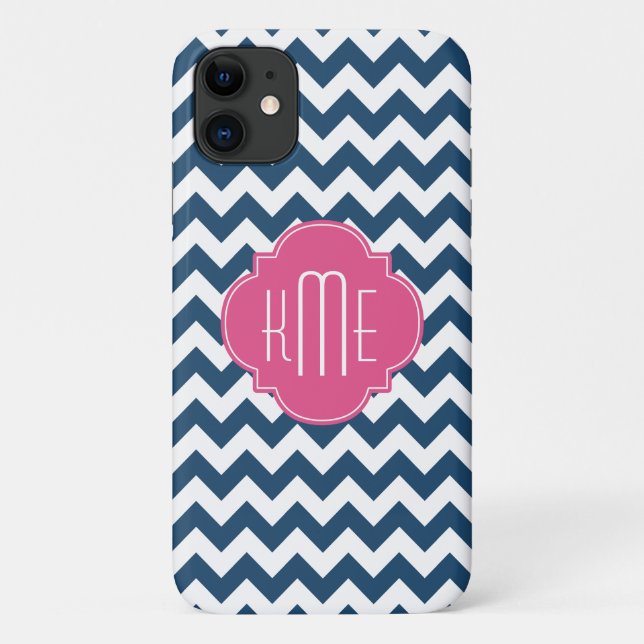 Blue White Pink Chevron Quatrefoil Monogram Case-Mate iPhone Case (Back)