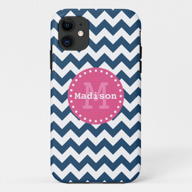 Blue White Pink Chevron Zigzag Monogram Case-Mate iPhone Case (Back)