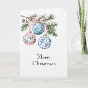 Blue White Pink Christmas Tree Ornaments Card