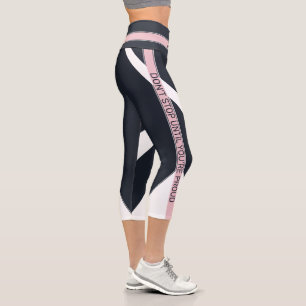 Blue white & pink motivational geometrical capri leggings