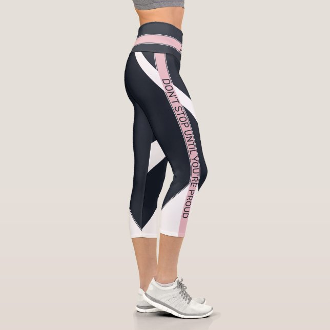 Blue white & pink motivational geometrical capri leggings (Right)