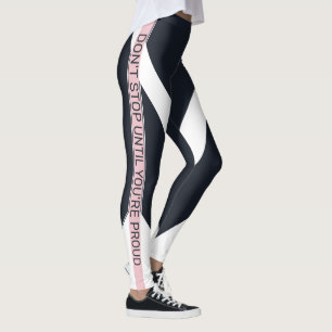 Blue white & pink motivational geometrical stripes leggings