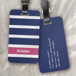 Blue White Pink Striped Monogram Luggage Tag<br><div class="desc">A bold monogram design</div>